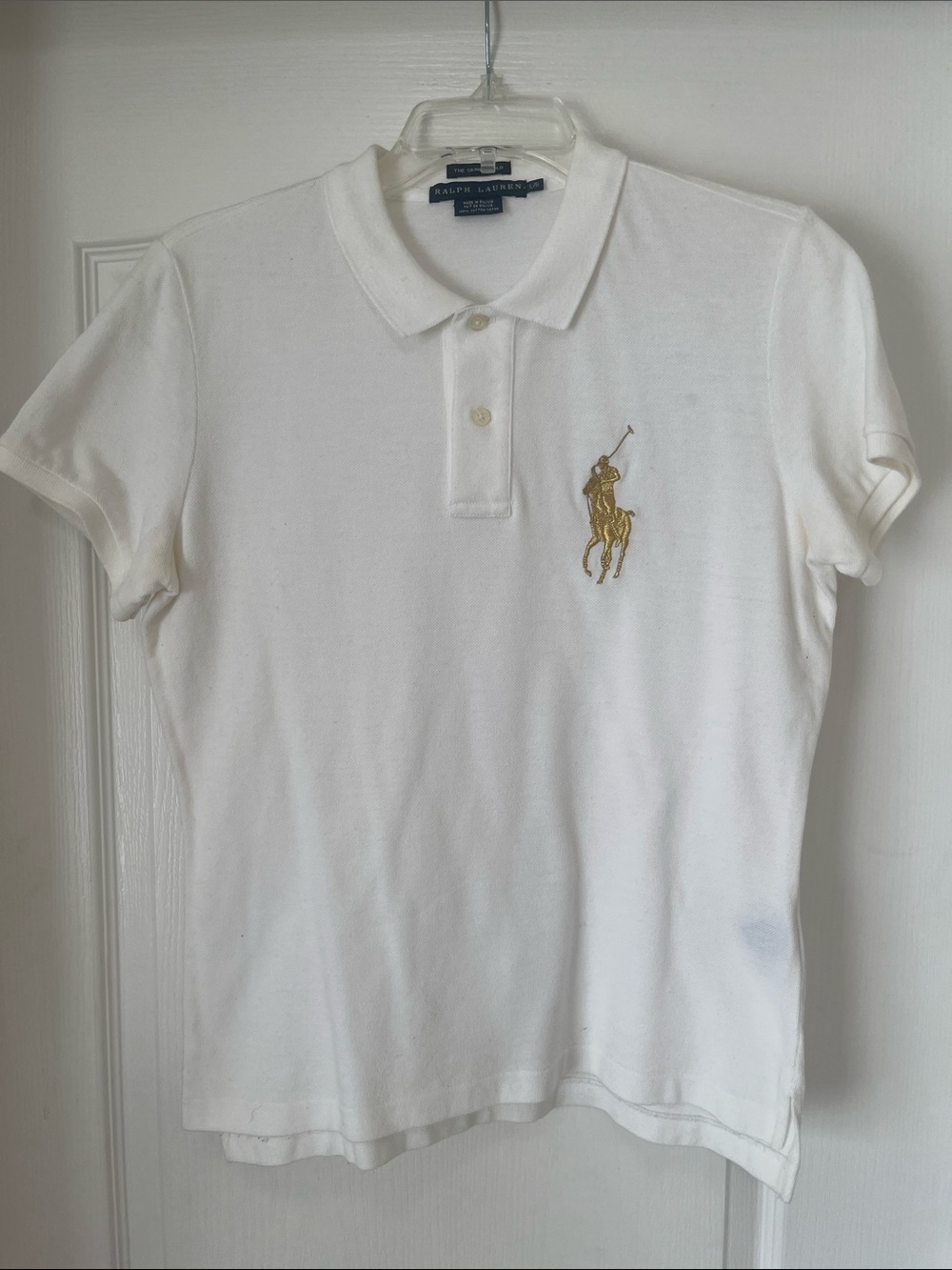 Ralph Lauren White Polo with Gold Pony Embroidery, L, women’s